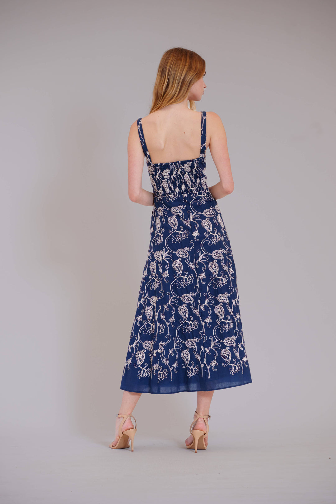 Sleeveless Cotton Midi Dress with Square Neck