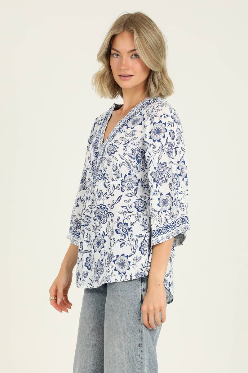 V Neck Half Sleeve Printed Blouse