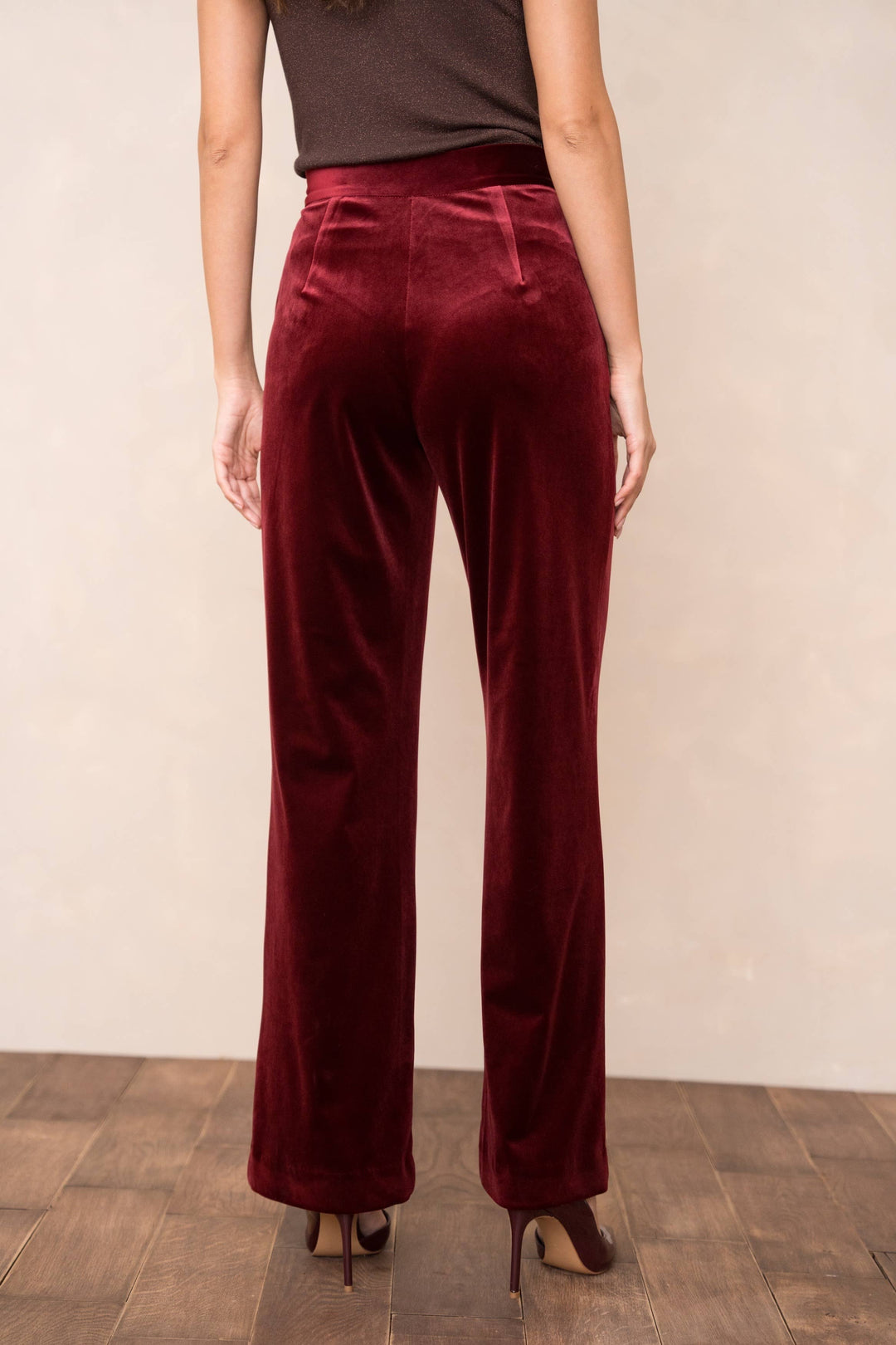 High-Waisted Straight Cut Velvet Trousers