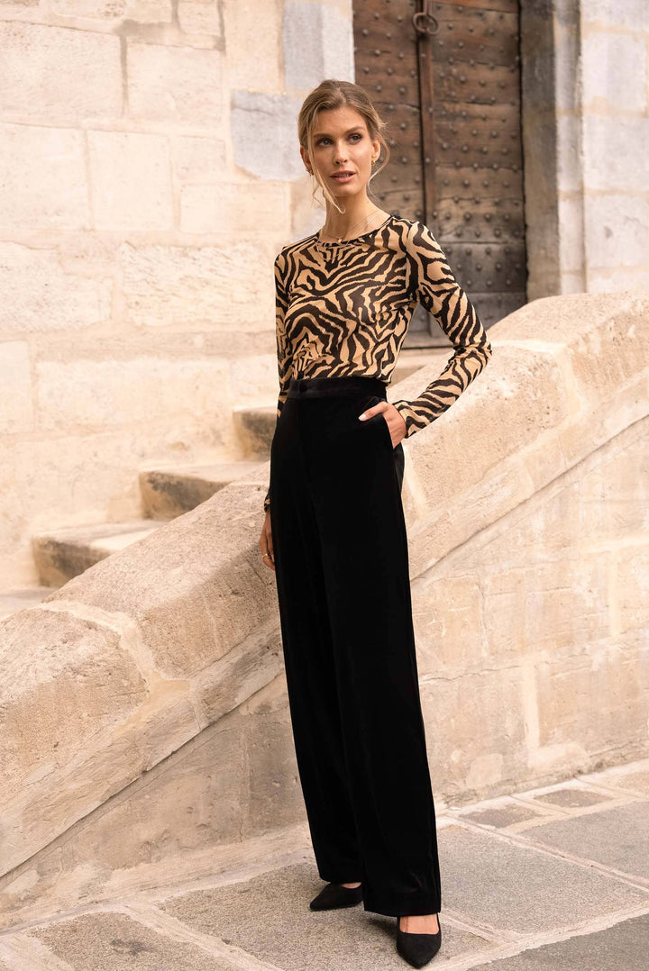 High-Waisted Straight Cut Velvet Trousers
