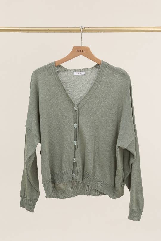 V-neck Buttoned Cardigan in 100% Cotton