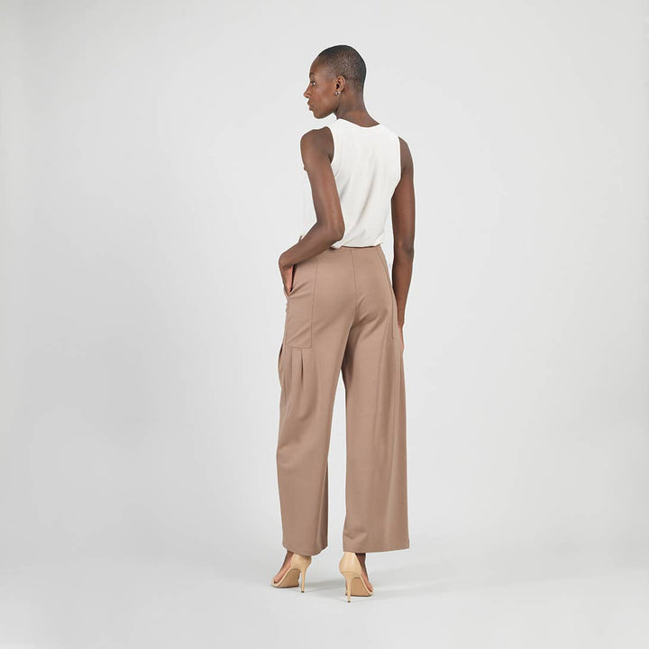 Rayon-Ponte Knit - Pleated Wide Leg Pocket Pant