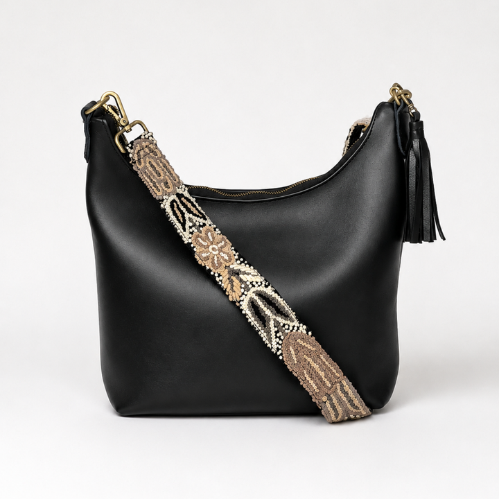 Noche Andina Boho Leather Crossbody with Embroidered Strap