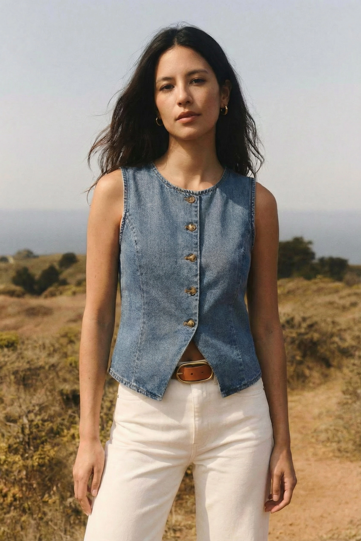 Remmington Denim Button Up Vest, Classic Vintage