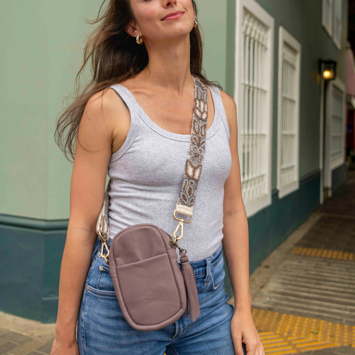 Luna Leather Cell Phone Bag with Embroidered Strap
