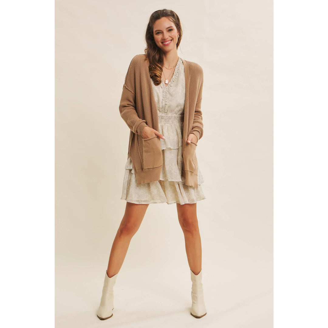 Slouchy Charm Button-Down Cardigan With Contrast Weave
