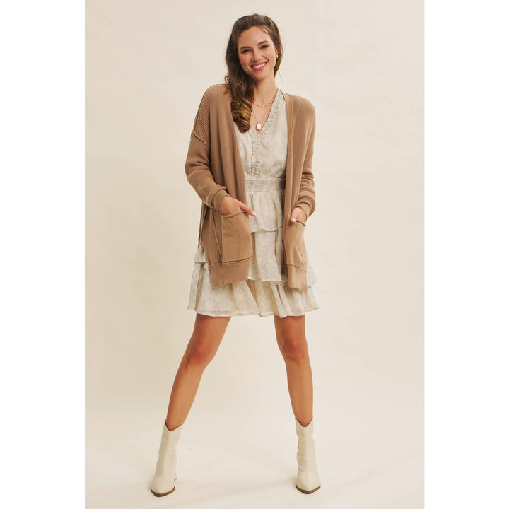 Slouchy Charm Button-Down Cardigan With Contrast Weave