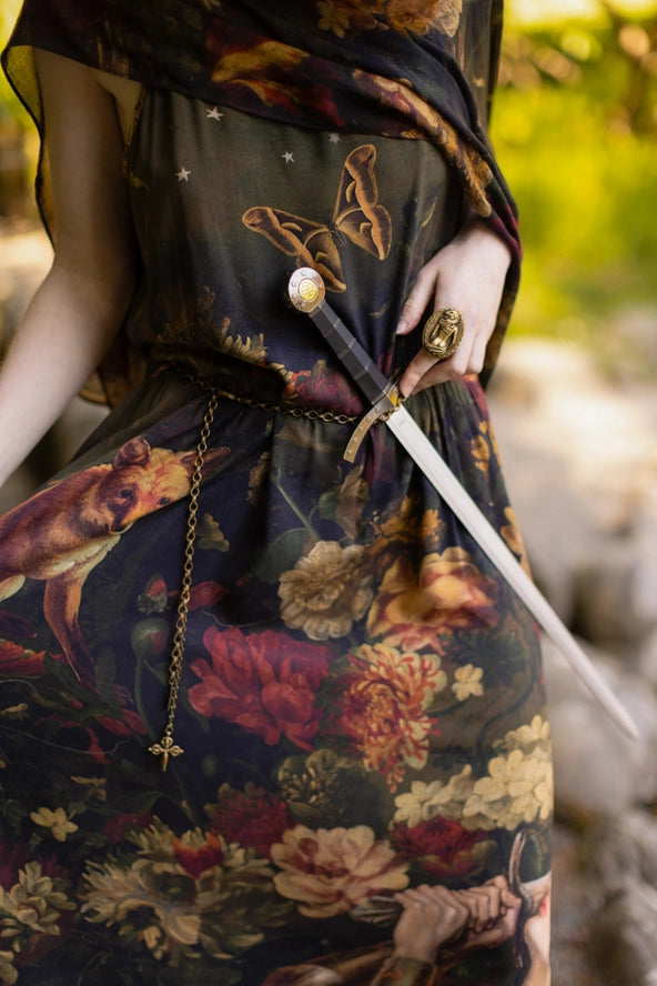 The Messenger Long Maxi Slip Dress w/ Joan of Arc & Florals