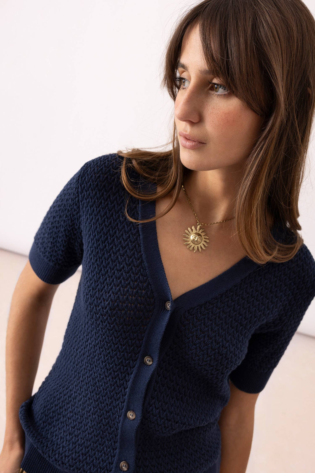 Short Sleeve Structured Knit Cardigan