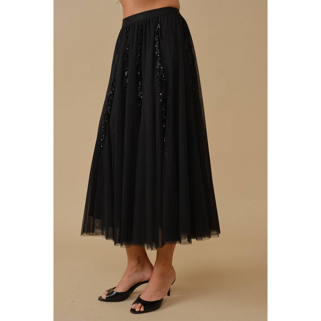 Ethereal Glamour Sequin Panelled Tulle Midi Skirt