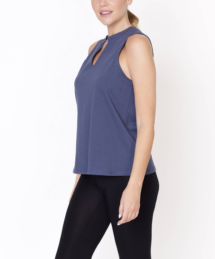 V-Cut Edge Sleeveless Cotton Jersey Top