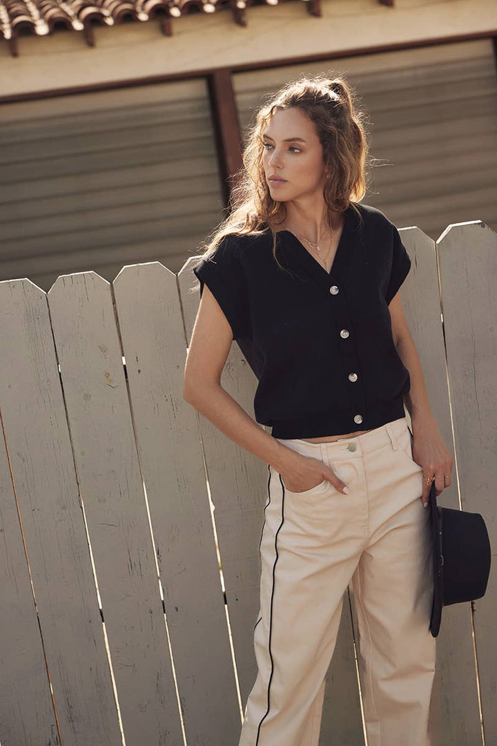 Multi-Way Versatility Soft Cotton Button-Down Sweater Vest