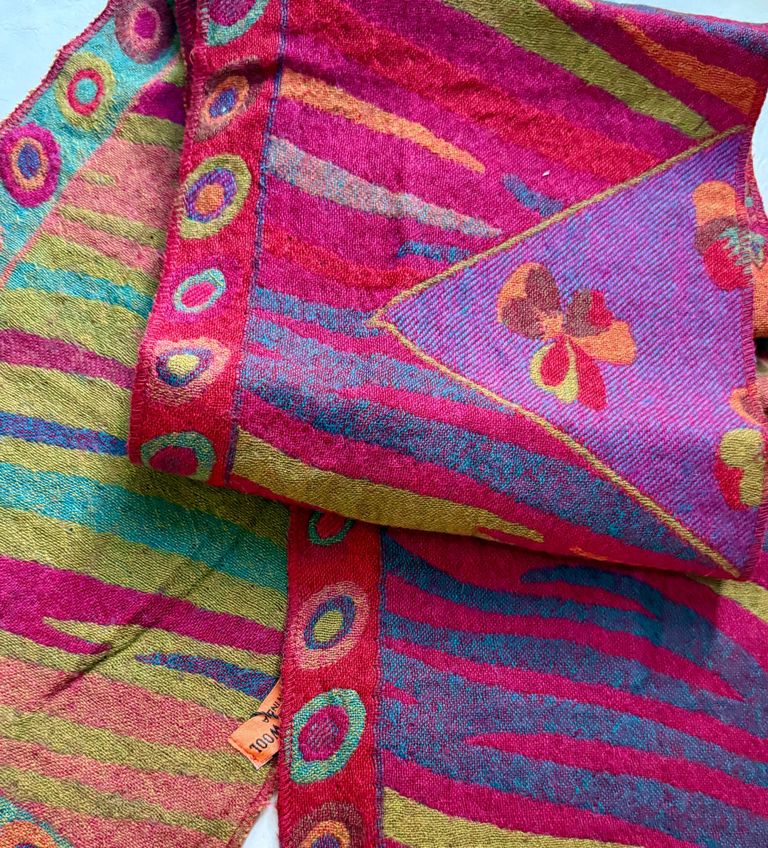 Reversible Merino Boiled Wool Shawl Fuchsia Multicolor