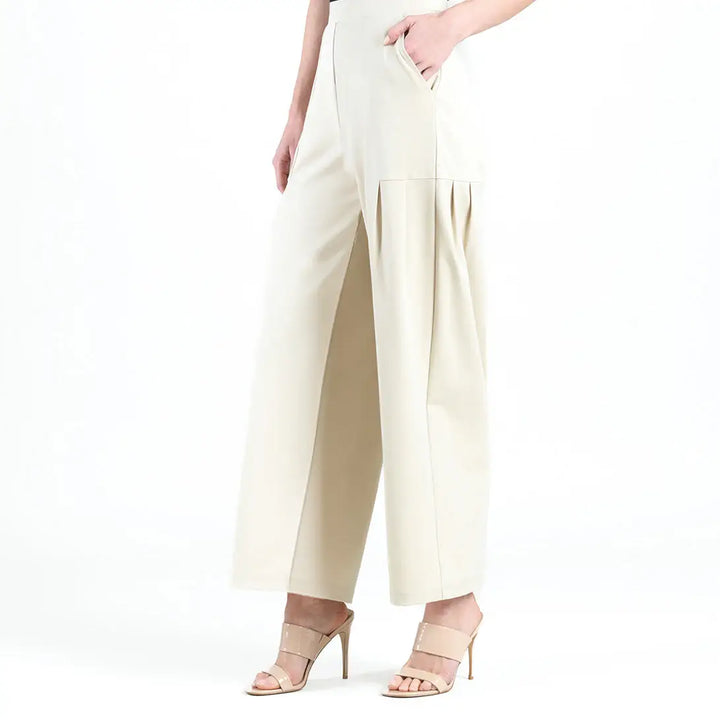 Rayon-Ponte Knit - Pleated Wide Leg Pocket Pant