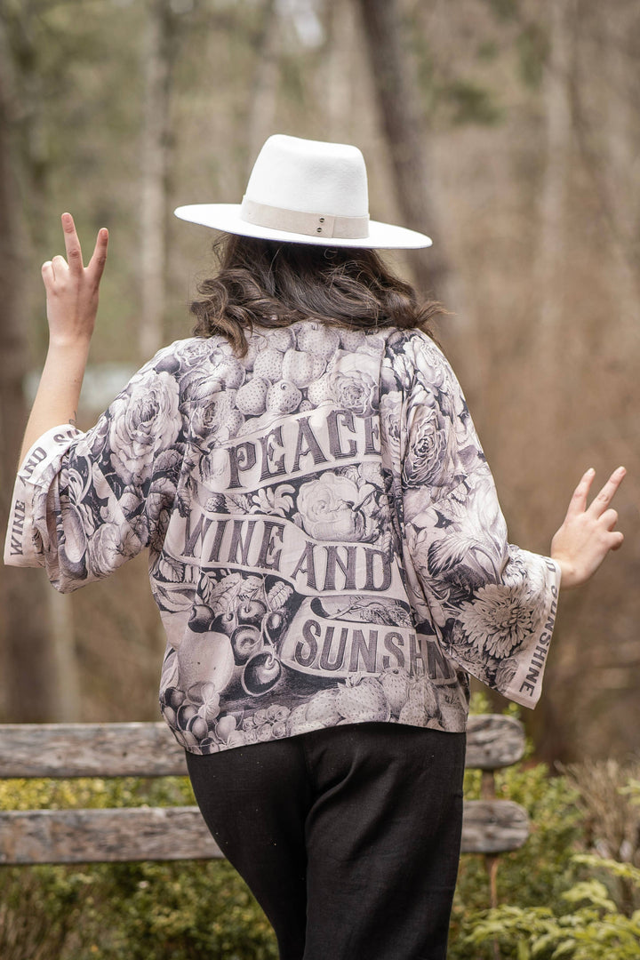 Peace Wine & Sunshine Pixie Duster Cropped Kimono Blush