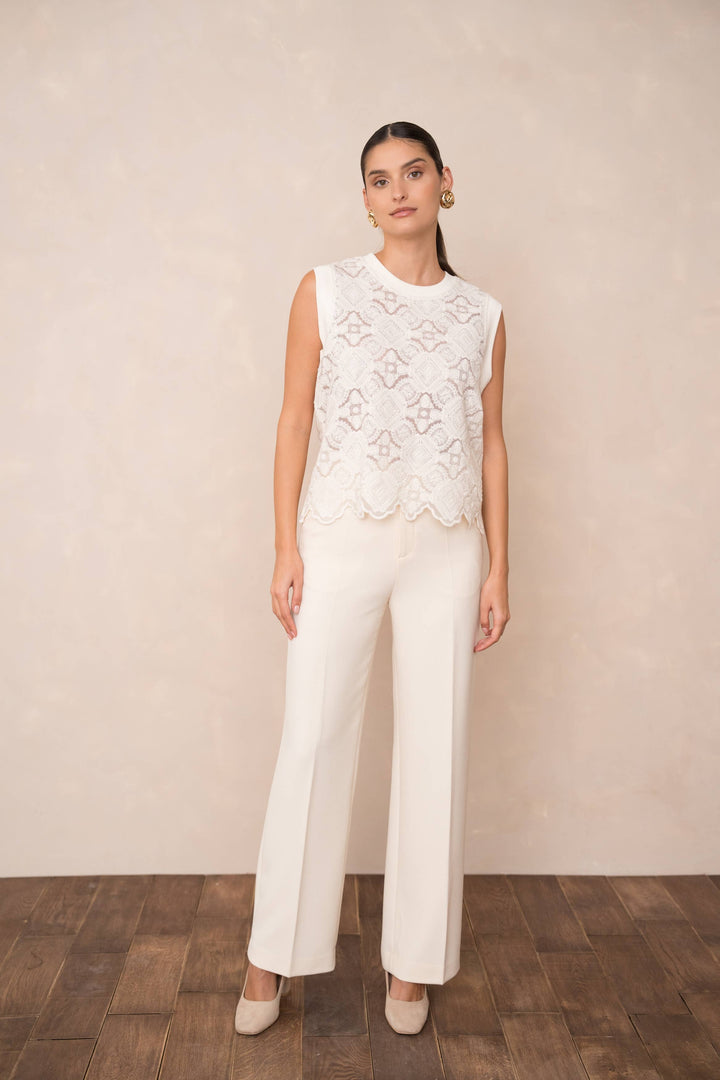 Semi-Transparent Embroidered Lace Top