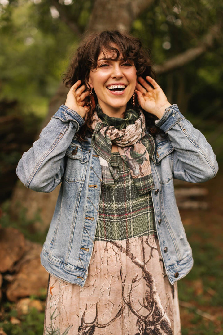 Winter Wish Christmas Scarf with Plaid and Deer