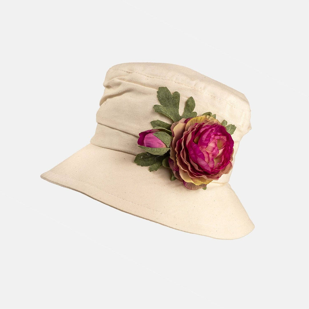 Cream Cotton Cloche Hat with Flower Decoration