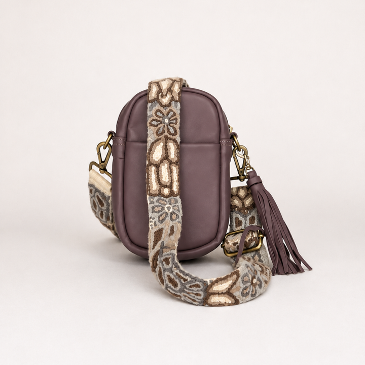 Luna Leather Cell Phone Bag with Embroidered Strap