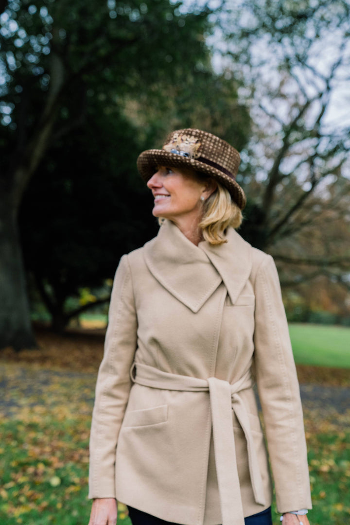 Limited Edition Autumn Woven Chenille Rich Autumn Coloured Hat with Feather Decoration.