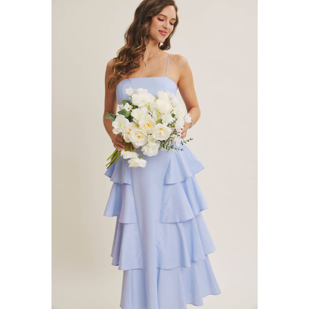 Clean Lines Meets Playful Side-Tiered Ruffle Maxi Dress