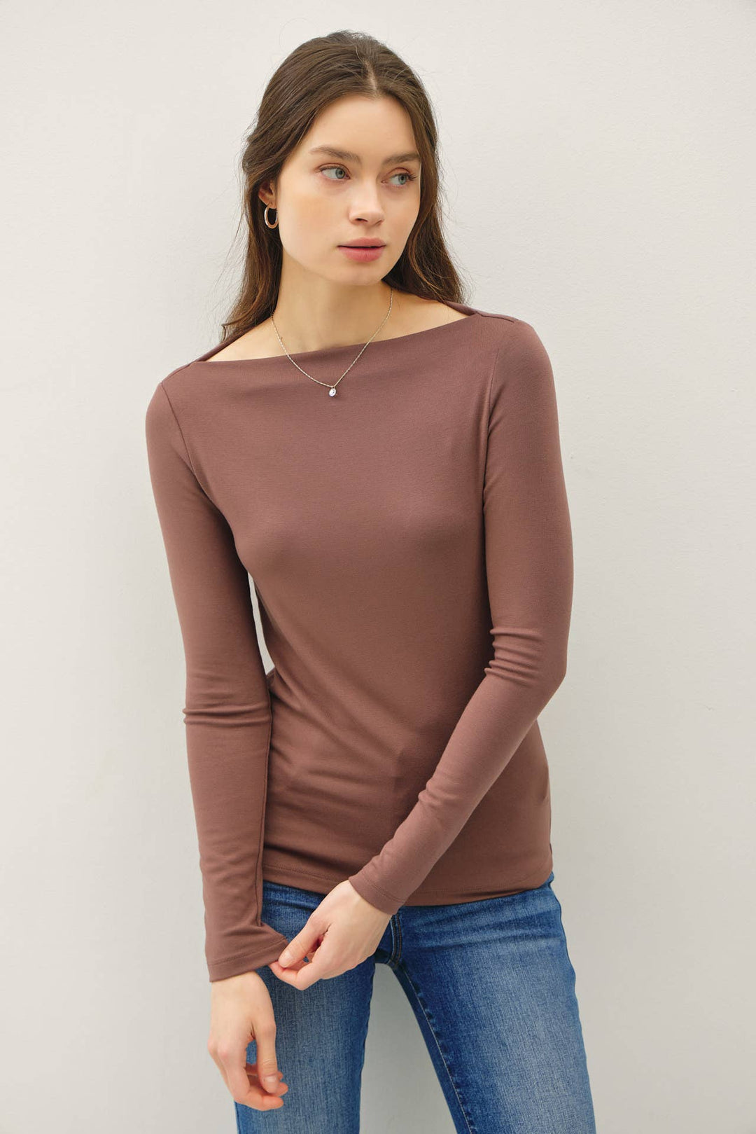 Basic Boat Neck Long Sleeve Knit Top