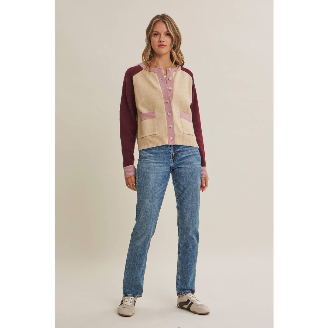 Morning Light Cafe Wool Blend Color Block Cardigan