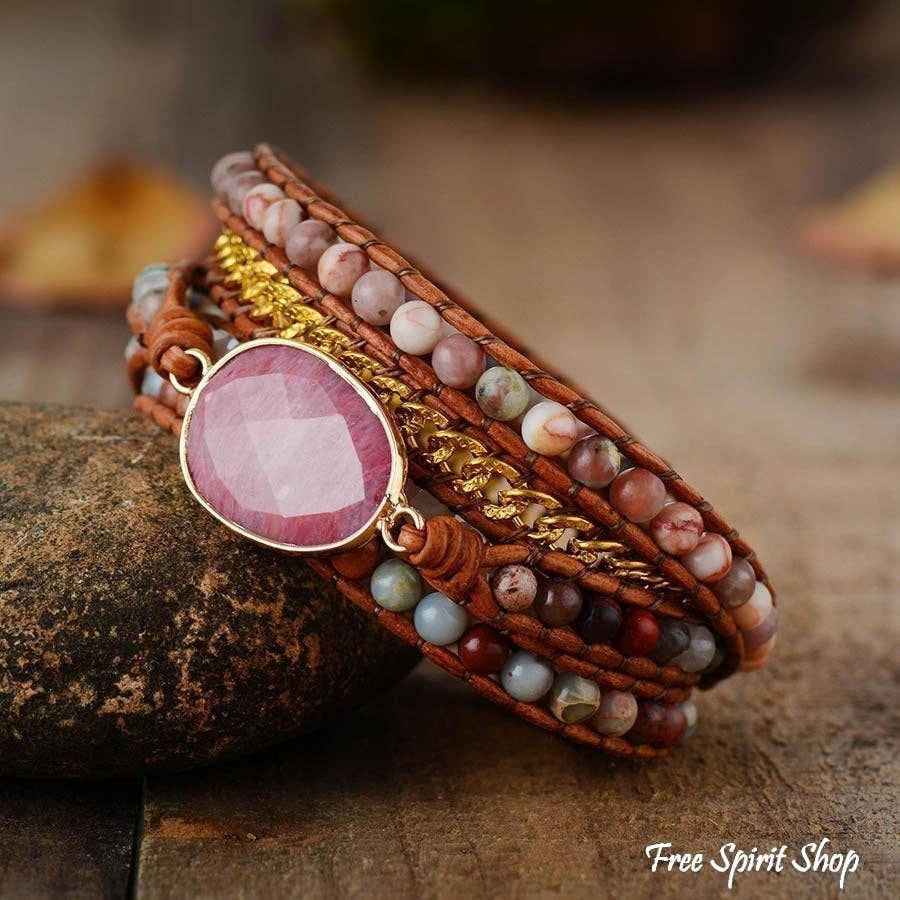 Rhodonite King Jasper & Pink Aventurine Wrap Bracelet