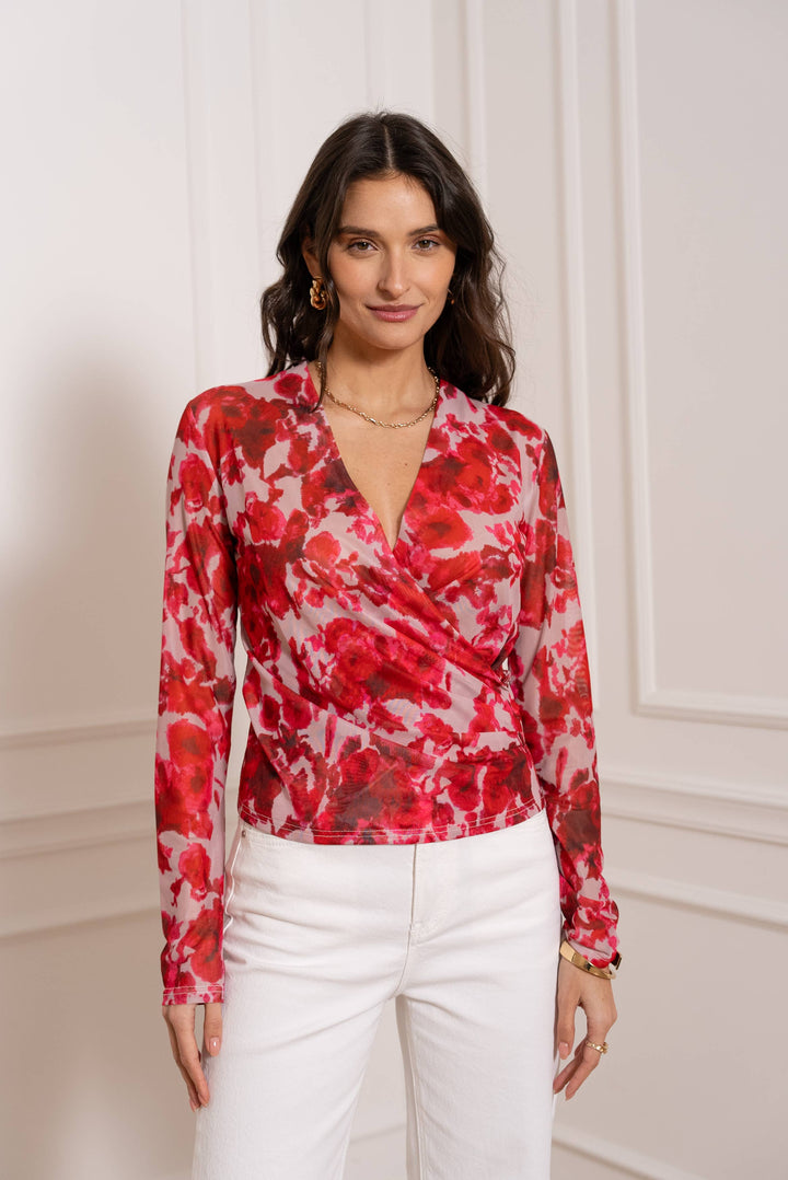 Printed Mesh Wrap Top