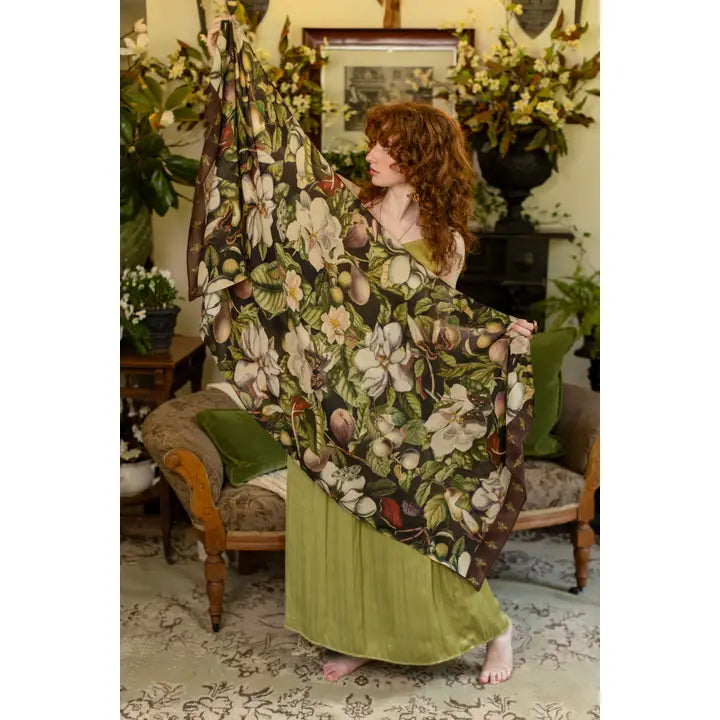 Fleur De Lune Scarf with Floral Print & Bees