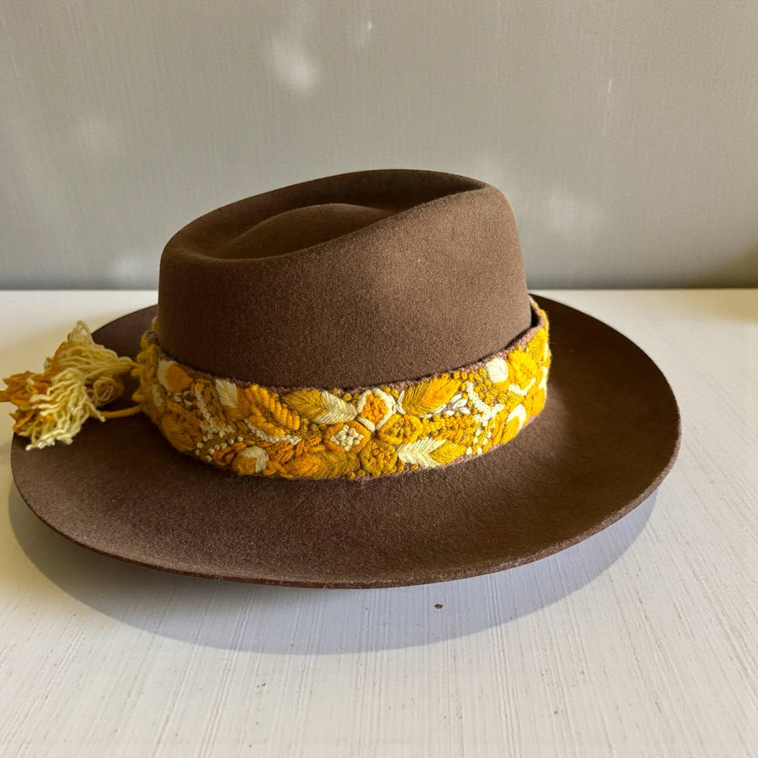 Embroidered Hat Band with Tassels - Marigold Meadow