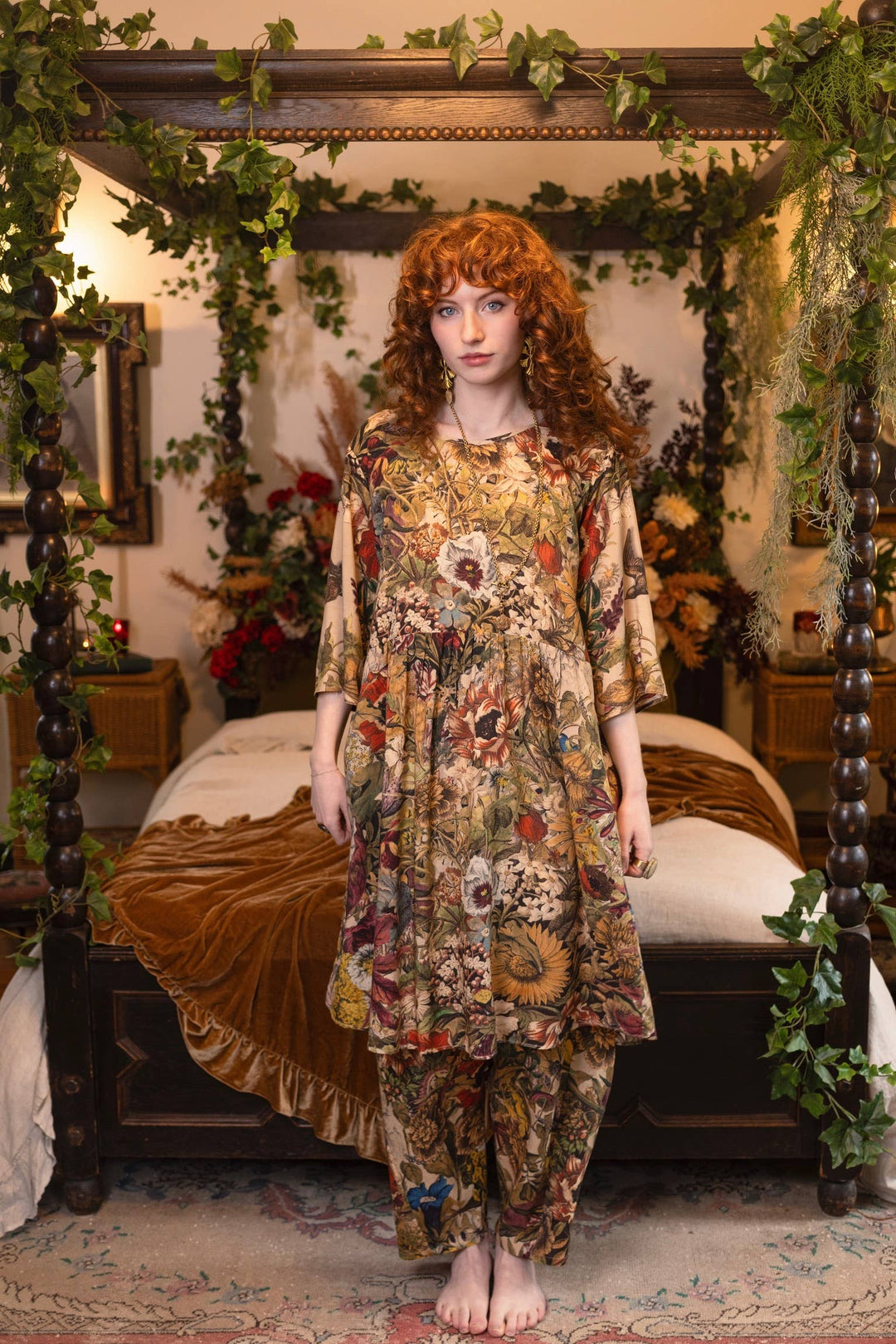Golden Hour Artist Dress Tunic w/ Pockets & Floral Print