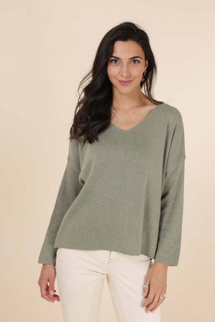 Short V-Neck Cotton Sweater