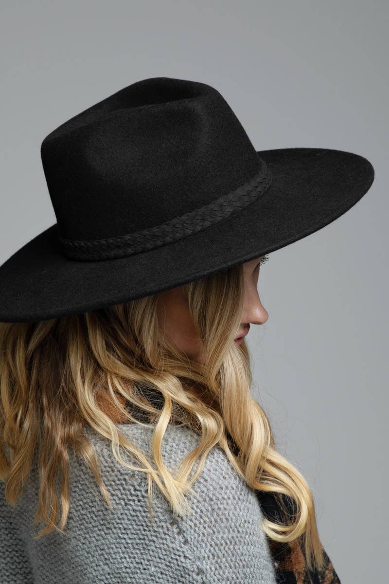 100% Wool Braided Leather Trim Panama Hat