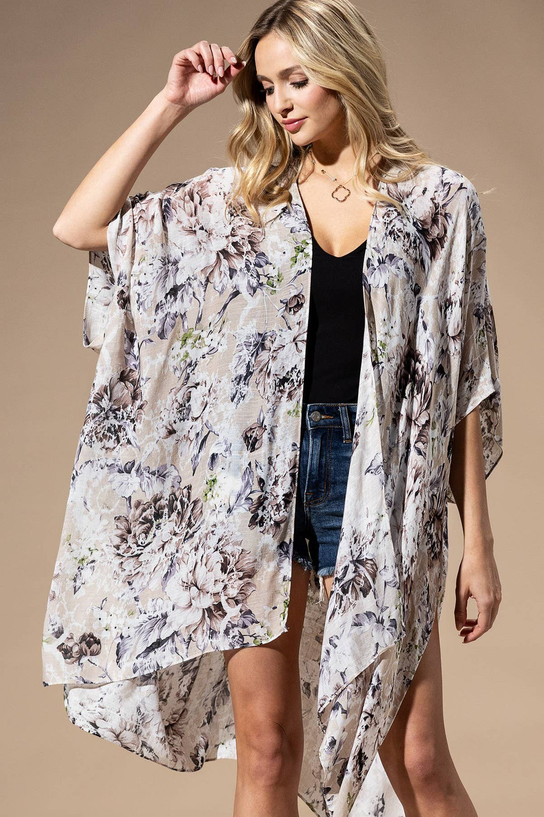 Beige Flower Kimono