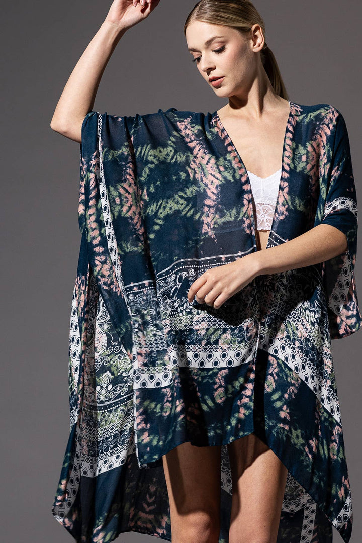 Tie-Dye with Geometric Motif Kimono
