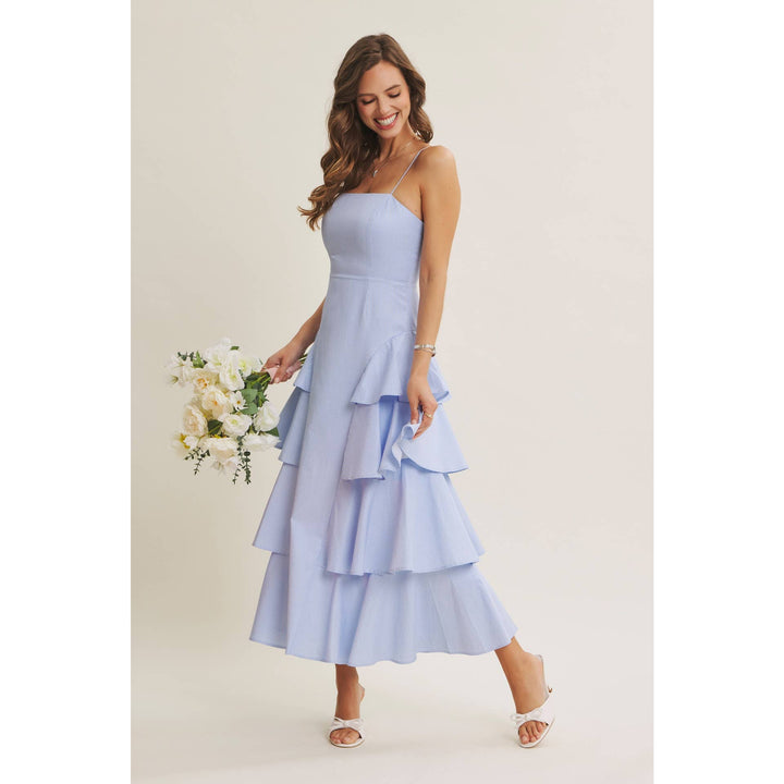 Clean Lines Meets Playful Side-Tiered Ruffle Maxi Dress