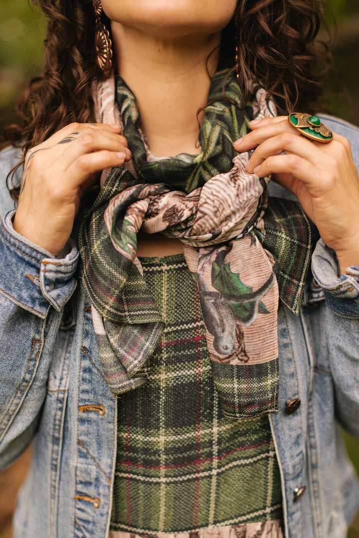 Winter Wish Christmas Scarf with Plaid and Deer