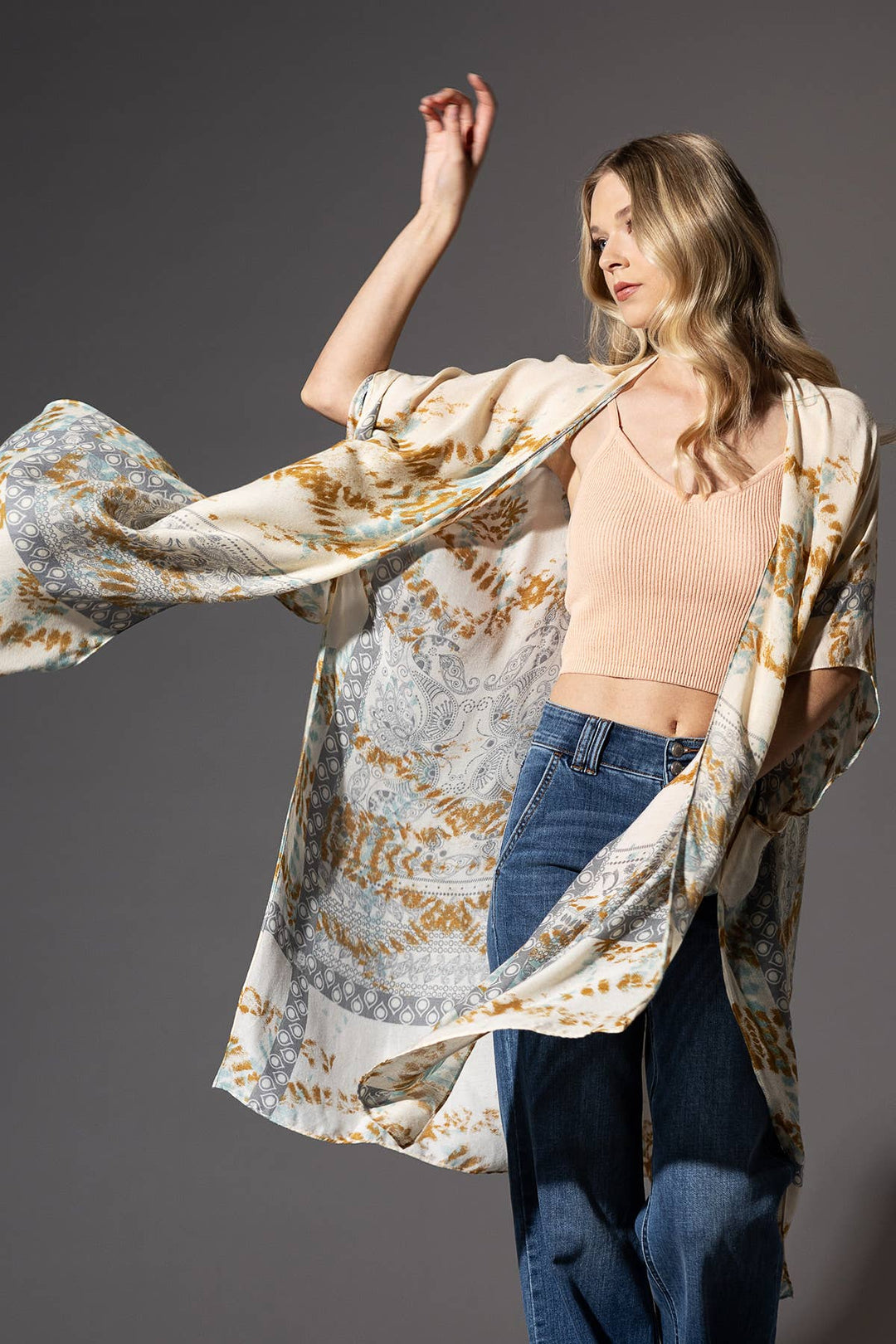 Tie-Dye with Geometric Motif Kimono