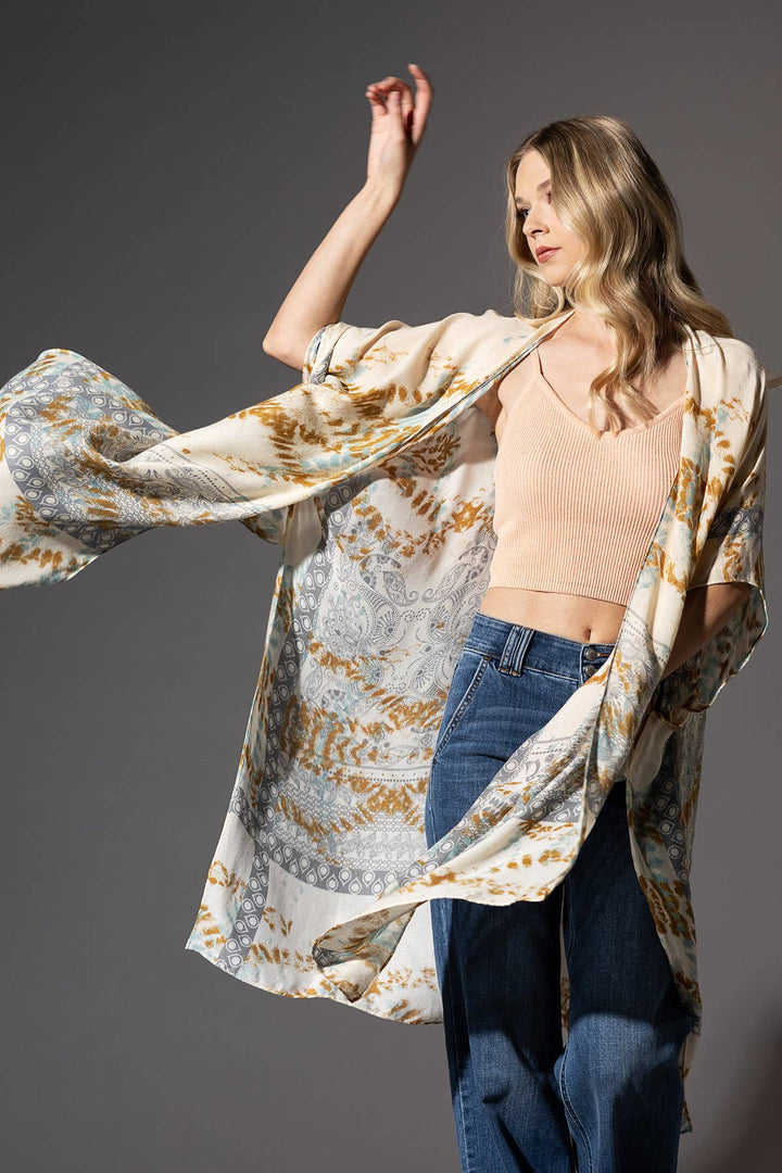 Tie-Dye with Geometric Motif Kimono