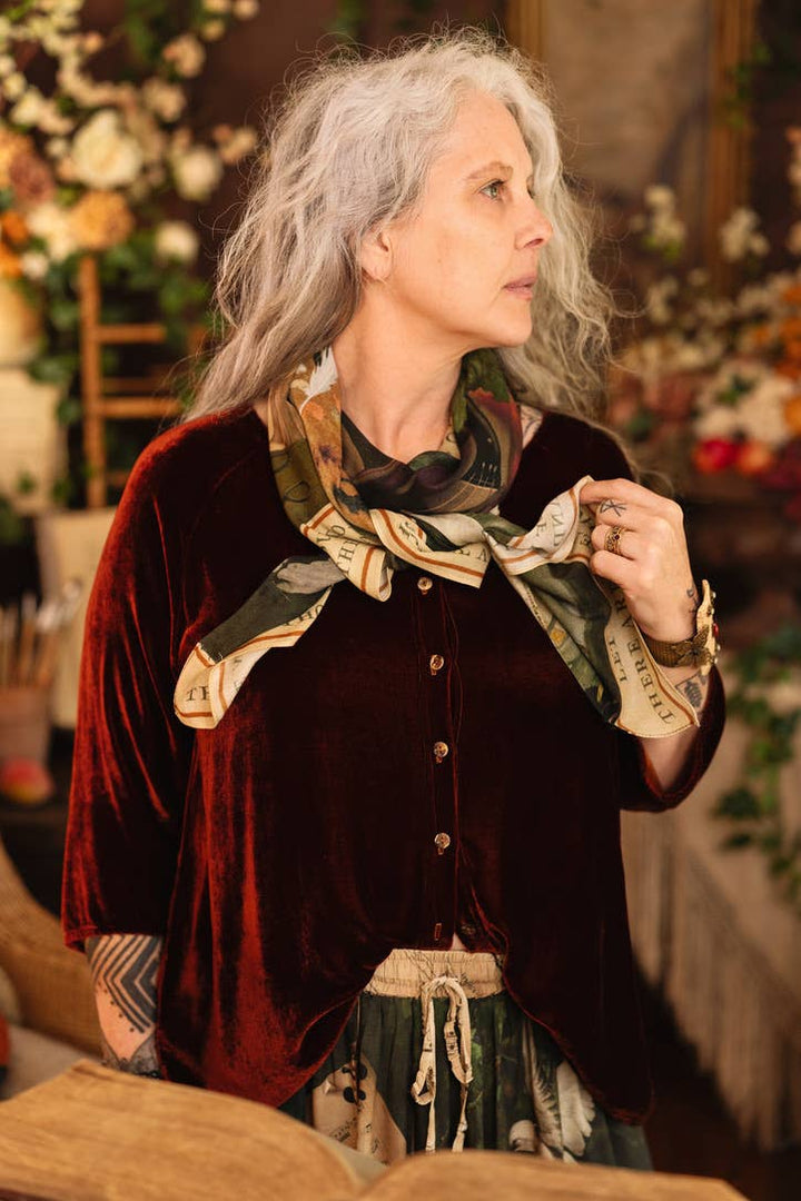 Labour of Love Bohemian Scarf w/ Florals, birds & violin