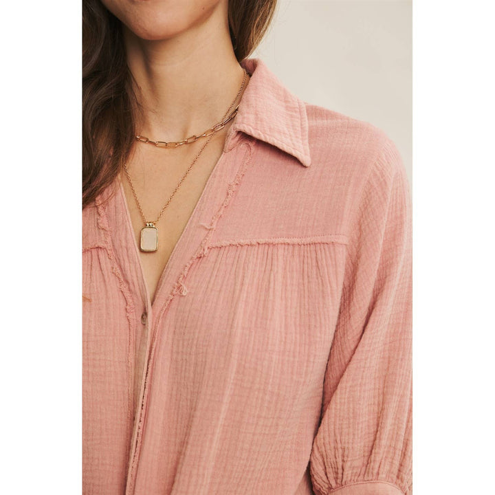 Breathable Mineral Washed Cotton Gauze Button Down Shirt