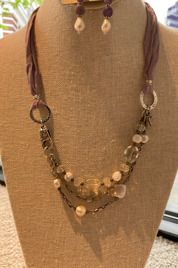 Multi Bead and Silk Pastel Necklace 2