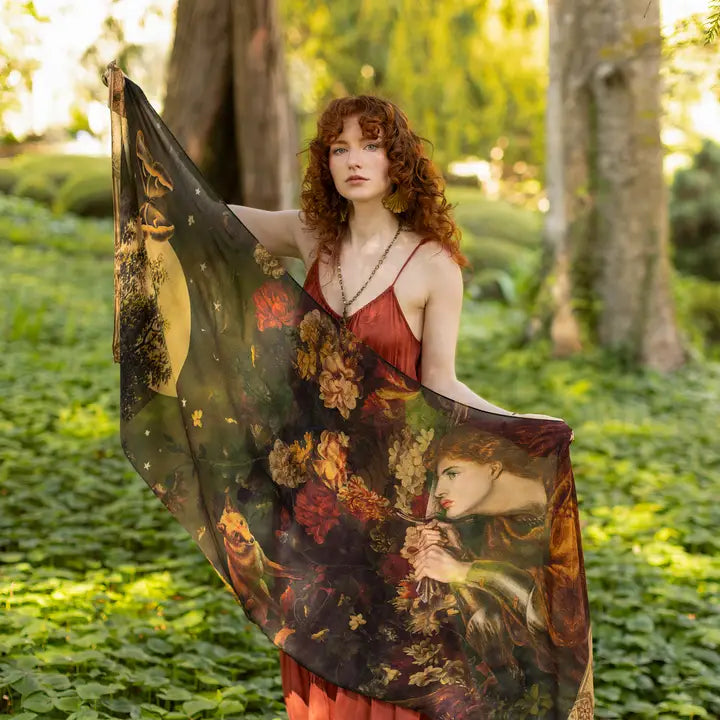 The Messenger Scarf with Joan of Arc, Florals & Fox
