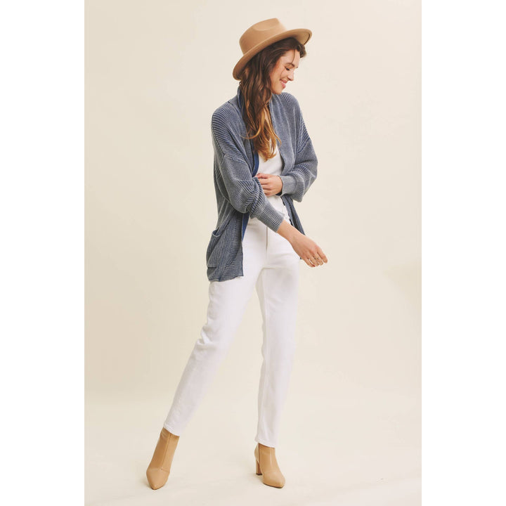 Mineral-Washed Open Front Cotton Sweater Cardigan