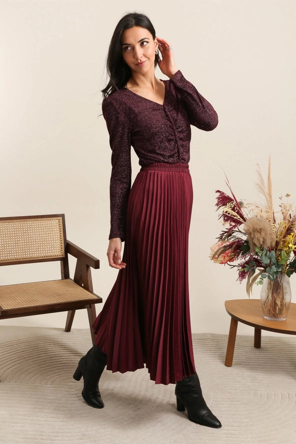 Plain Satin Pleated Skirt