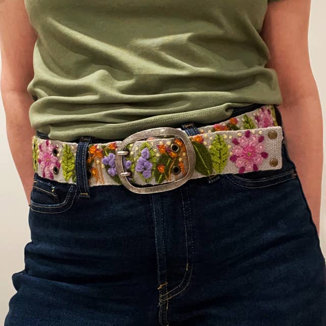 Freshwater Floral Embroidered Wool Belt