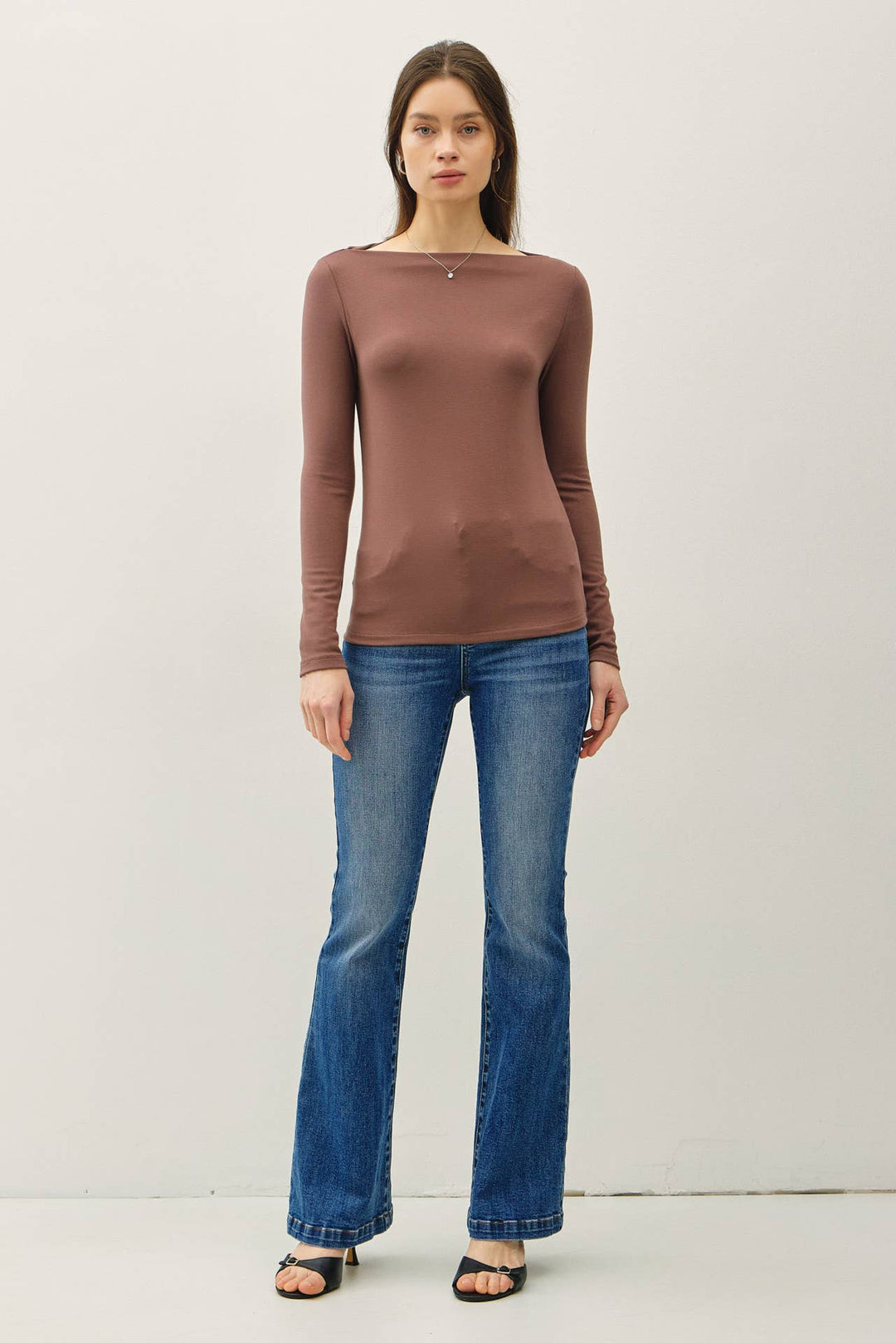Basic Boat Neck Long Sleeve Knit Top