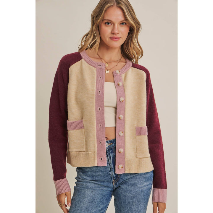 Morning Light Cafe Wool Blend Color Block Cardigan