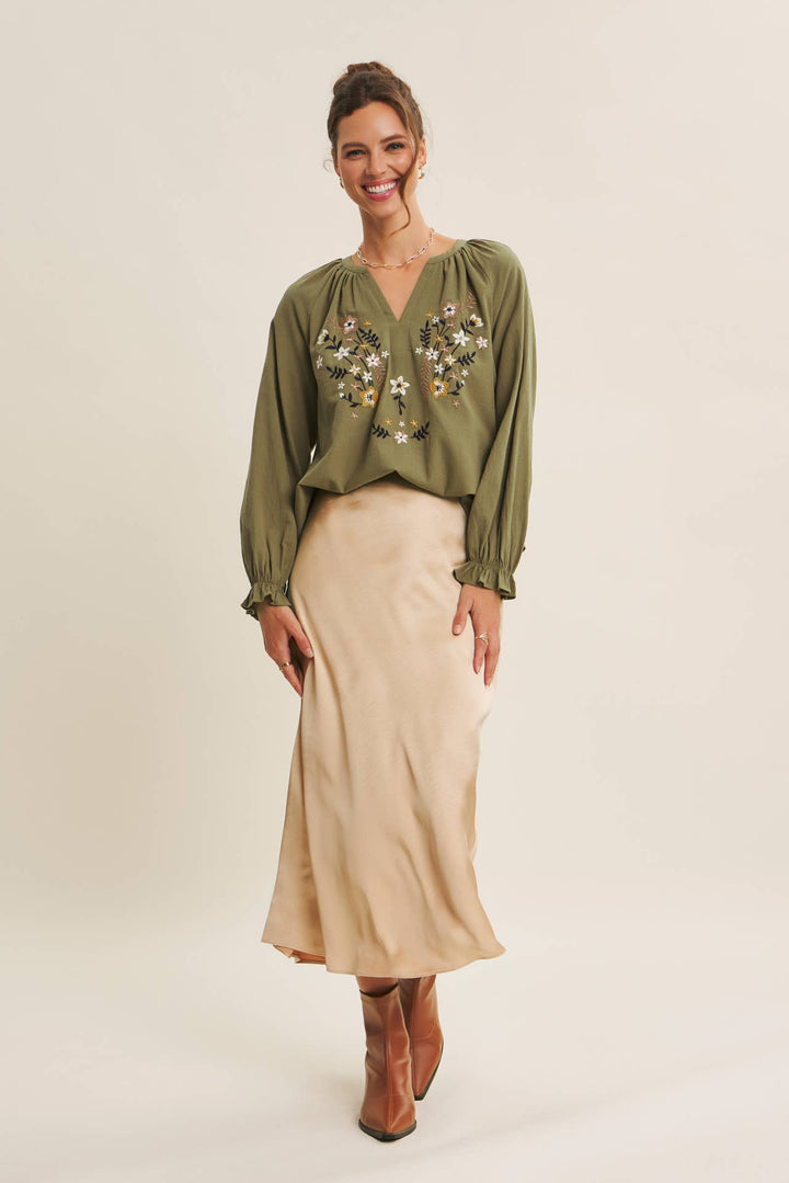 Warmth of Fall Bohemian Embroidered Flare Cotton Blouse Top